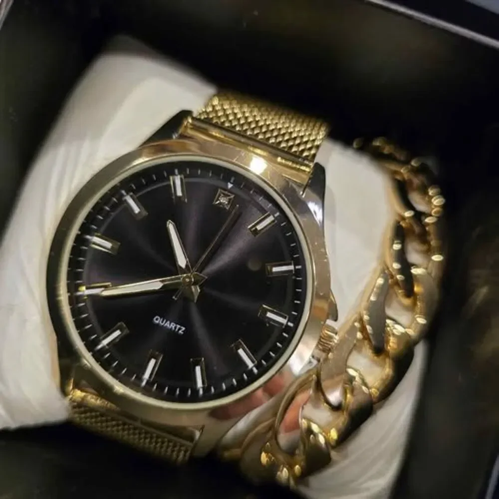 Geneva Gold-Tone Quartz Watch and Bracelet Set